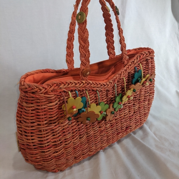 Alma Tonutti Colorful Weave Basket Purse with Flower Details - Picture 2 of 9